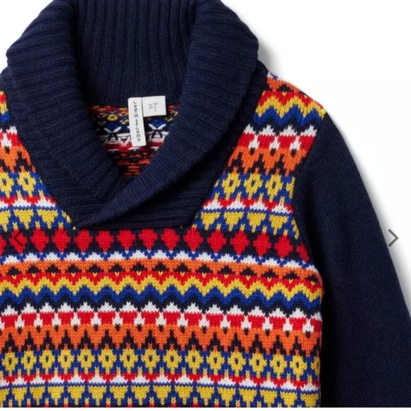 Janie and Jack Conner Navy Shawl Collar Fair Isle Sweater 12-18 months - Picture 4 of 10